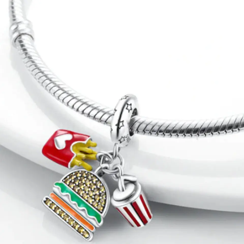 Charm Dije Hamburguesa Papitas Love Plata 925 Estilo Pandora 2