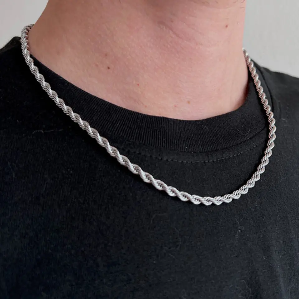 Collar Cadena Hombre Acero Inoxidable Torbillon 4mm 50-60cm 3