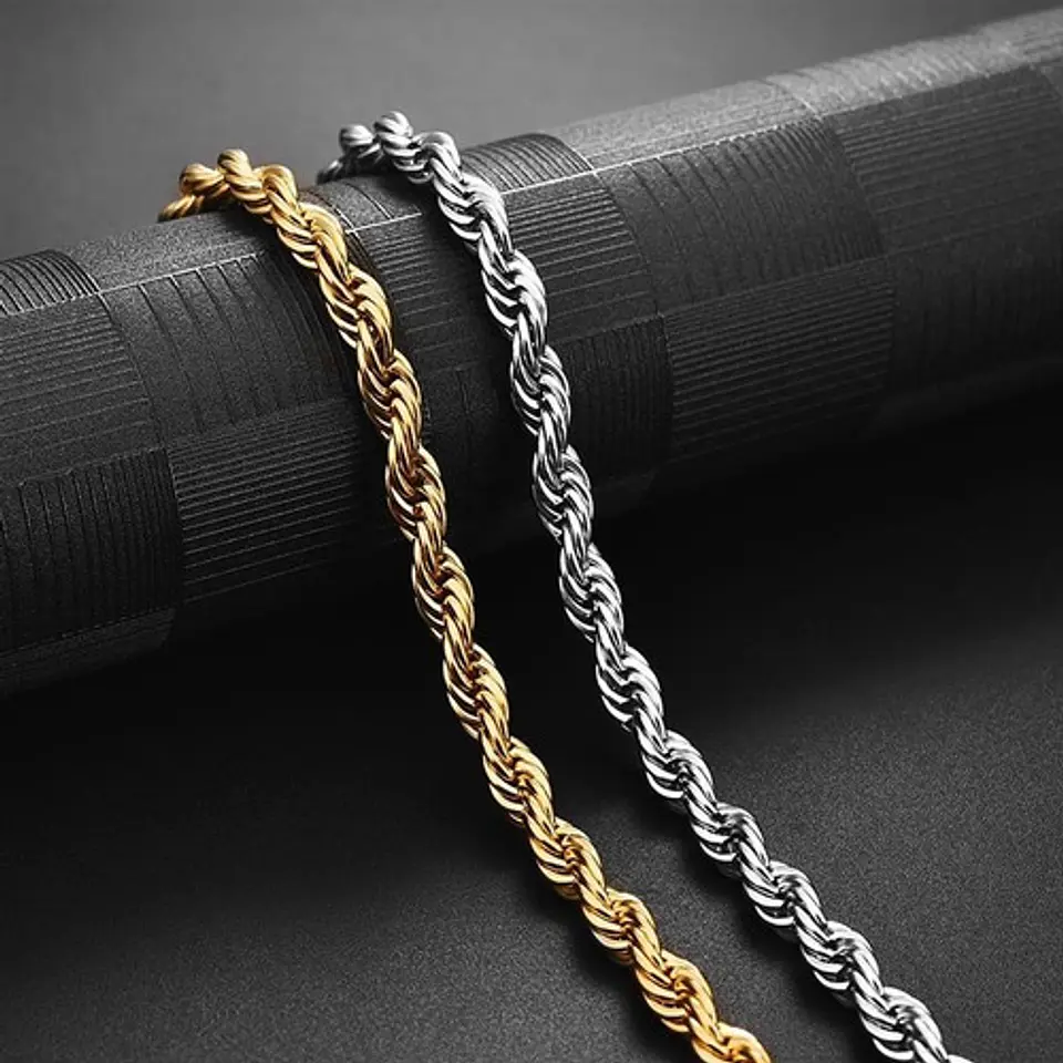 Collar Cadena Hombre Acero Inoxidable Torbillon 4mm 50-60cm 12
