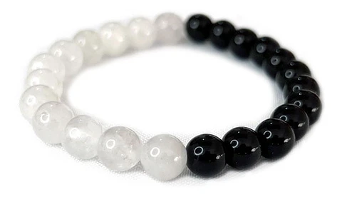 Pulsera De Piedras Naturales Onix Y Cuarzo Yin Yang