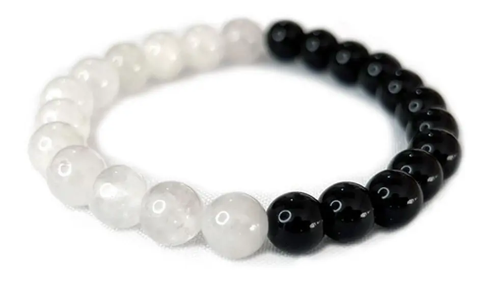 Pulsera De Piedras Naturales Onix Y Cuarzo Yin Yang 1