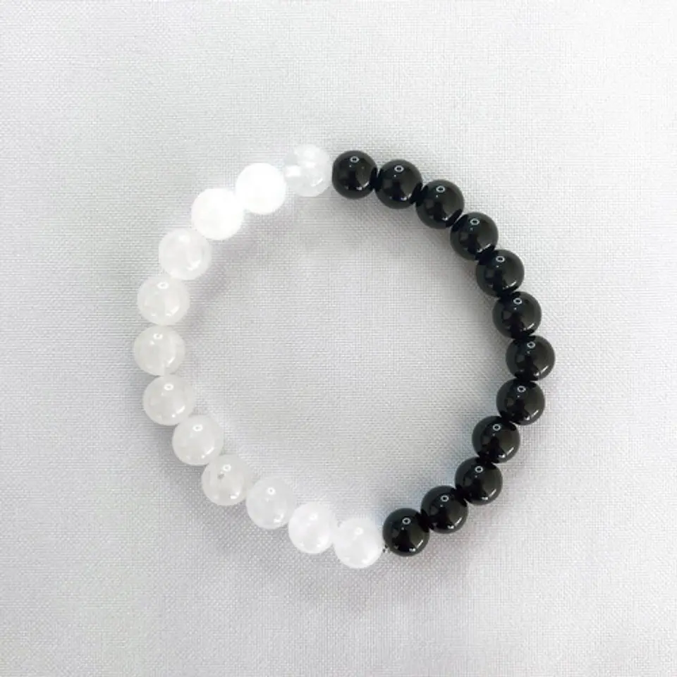 Pulsera De Piedras Naturales Onix Y Cuarzo Yin Yang 2