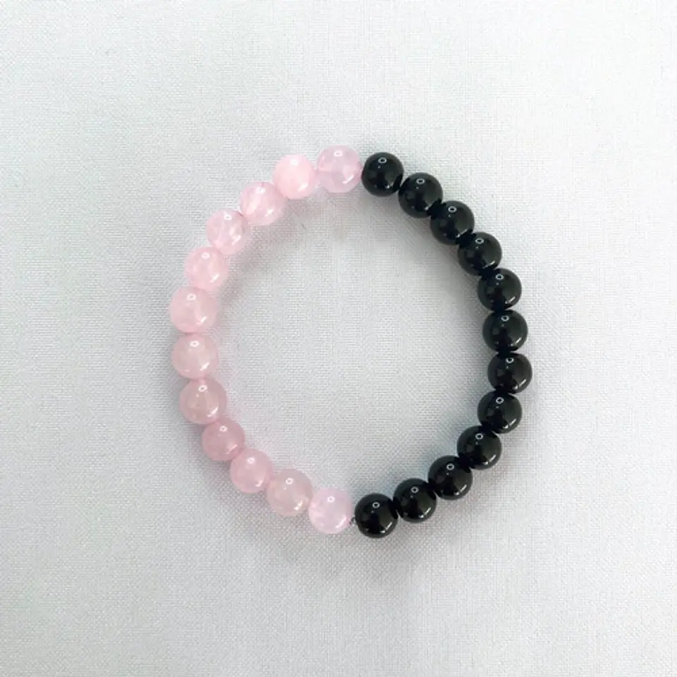 Pulsera De Piedras Naturales Onix Y Cuarzo Yin Yang 5
