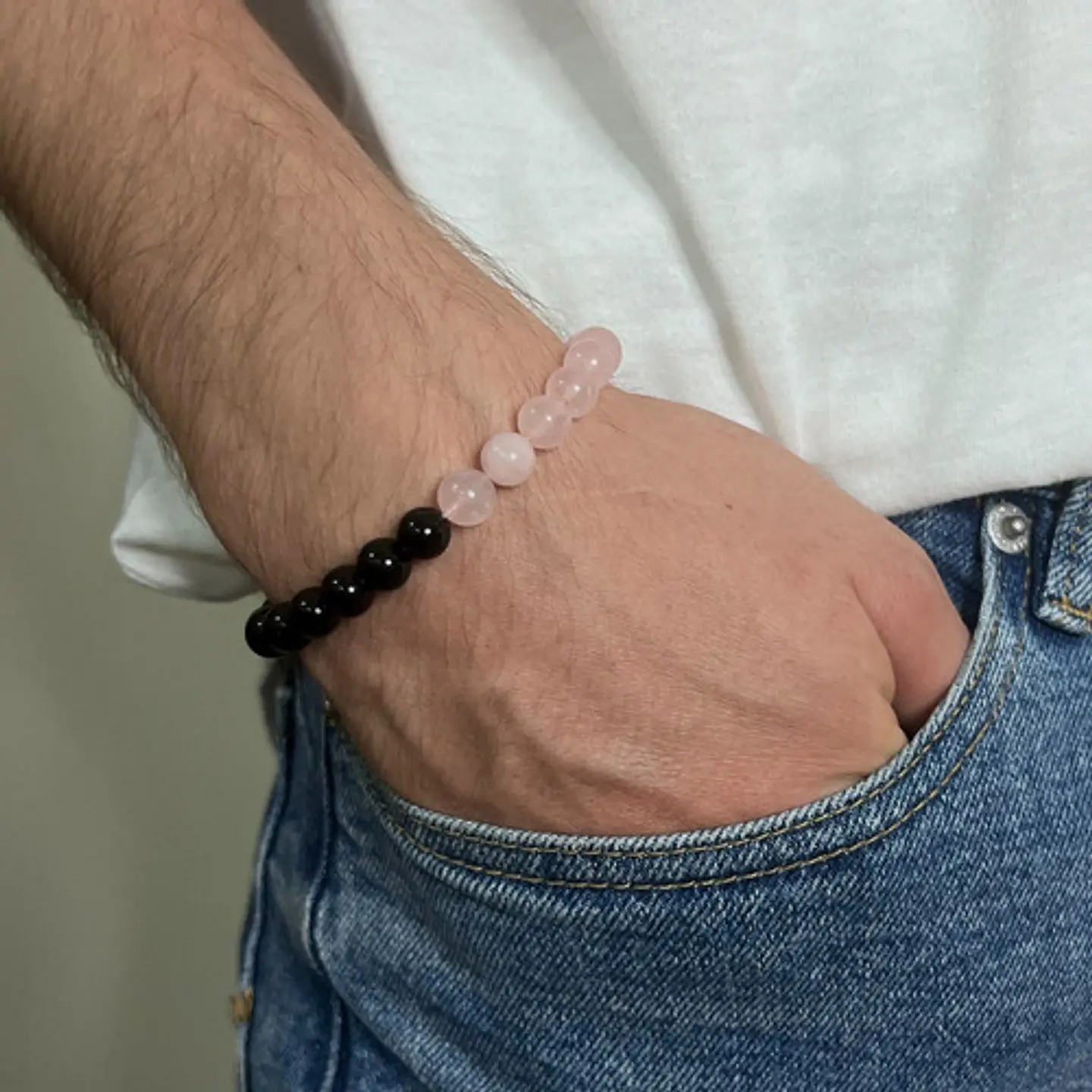 Pulsera De Piedras Naturales Onix Y Cuarzo Yin Yang 6
