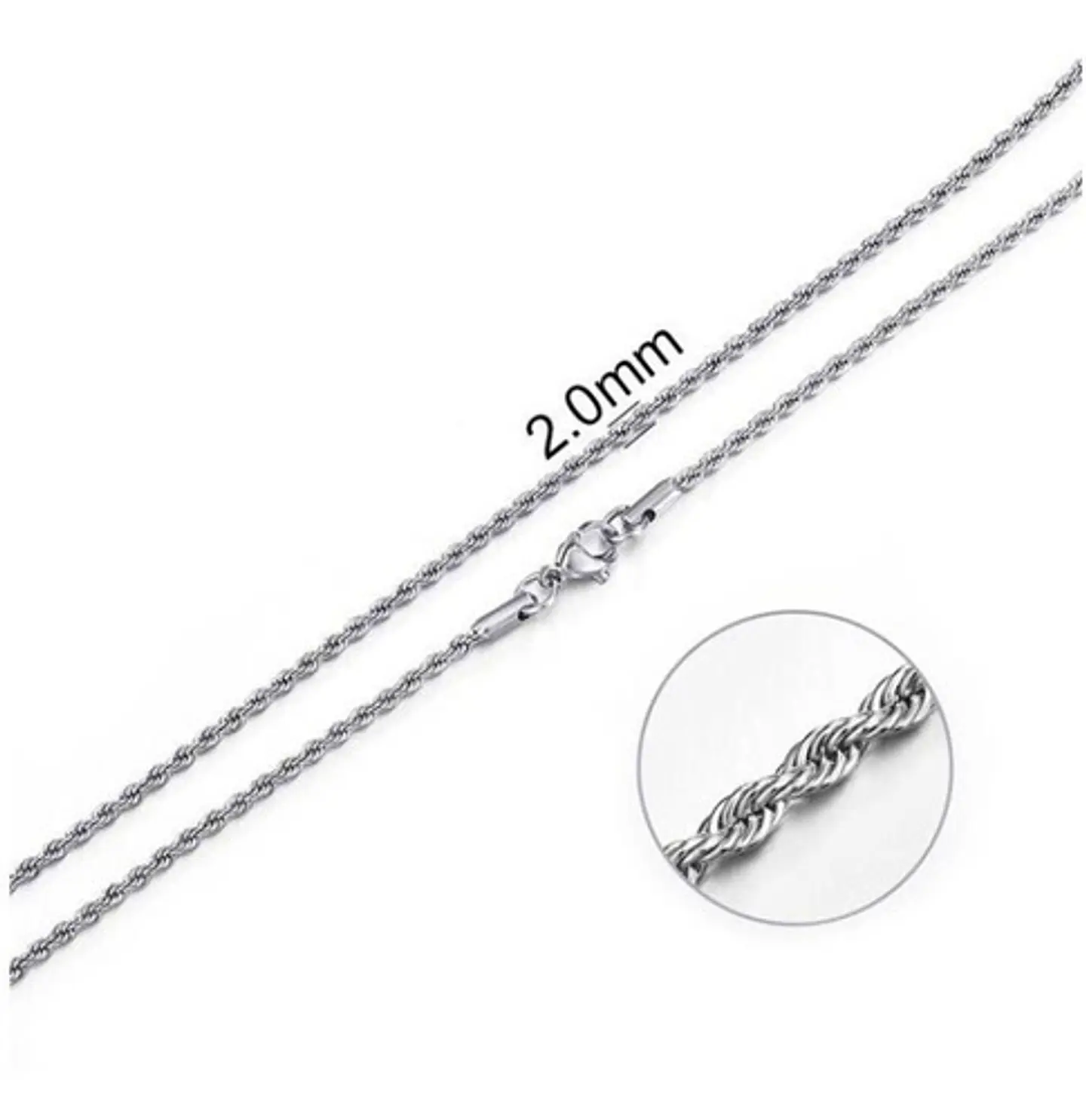 Collar Cadena Hombre Acero Inoxidable Torbillon 2mm 50-60cm 2