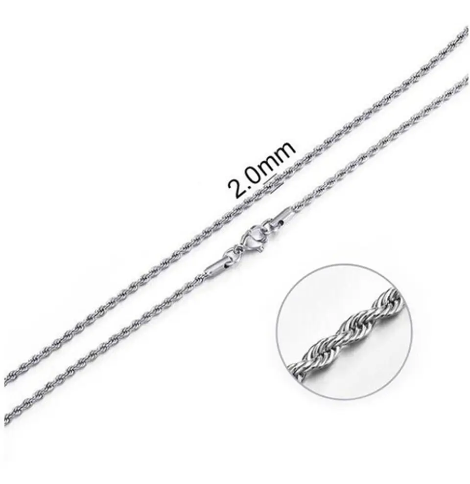 Collar Cadena Hombre Acero Inoxidable Torbillon 2mm 50-60cm 2