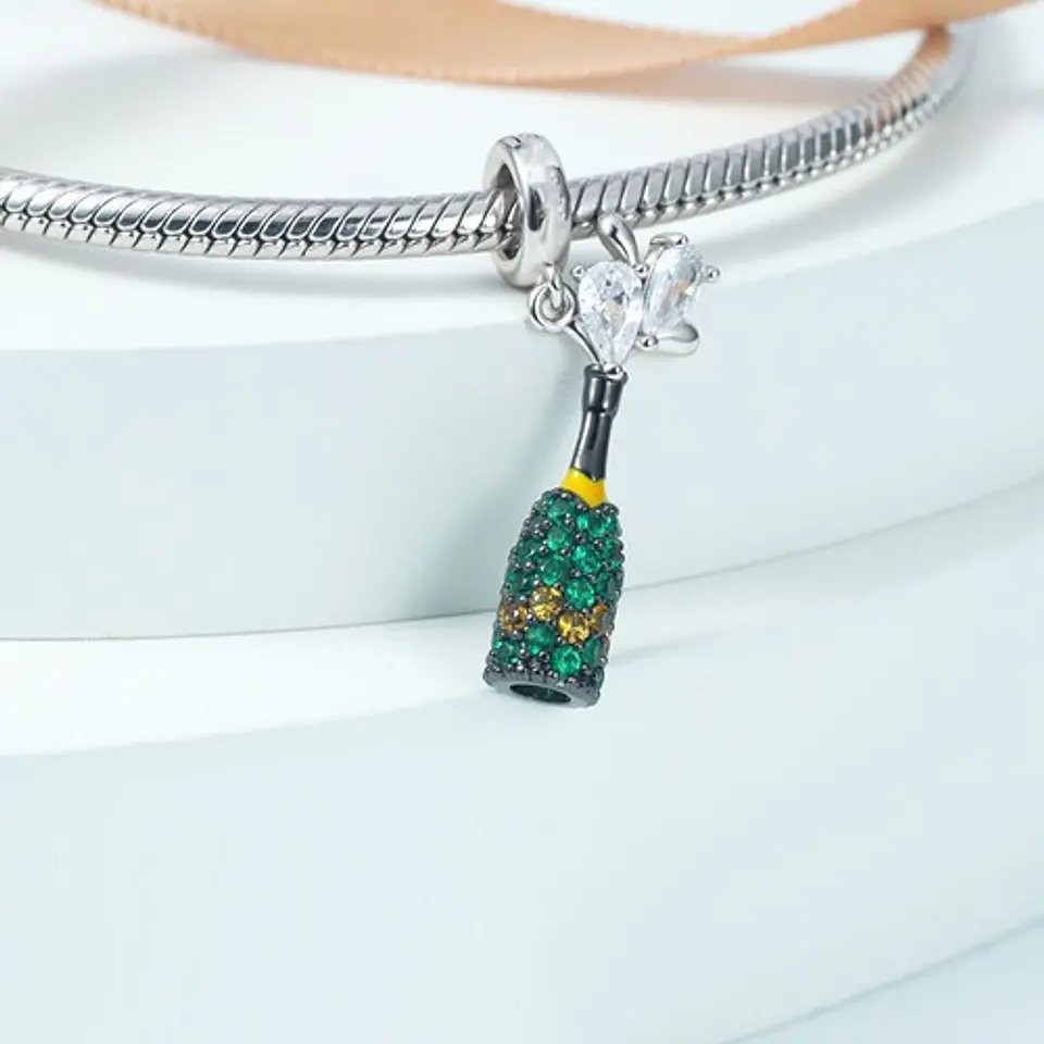 Charm Dije De Champagne Celebración Plata 925 Estilo Pandora 2