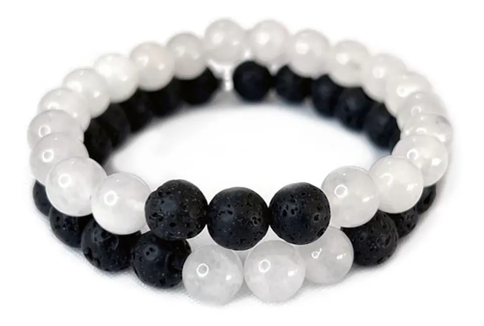 2 Pulsera De Piedras Naturales Onix Cuarzo Volcanita Pareja 1