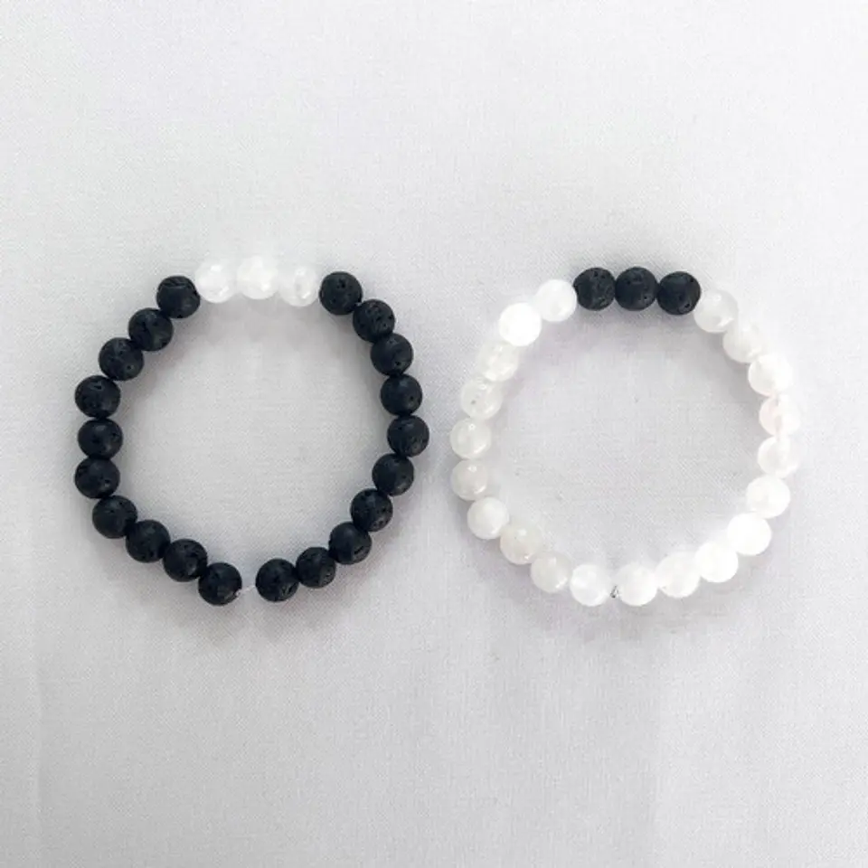 2 Pulsera De Piedras Naturales Onix Cuarzo Volcanita Pareja 2