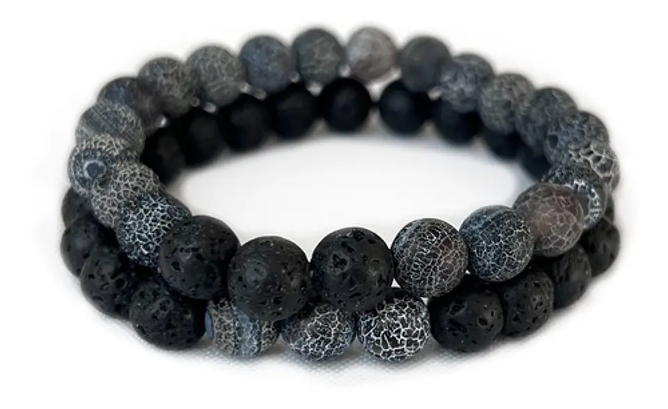 2 Pulsera De Piedras Naturales Onix Cuarzo Volcanita Pareja 4