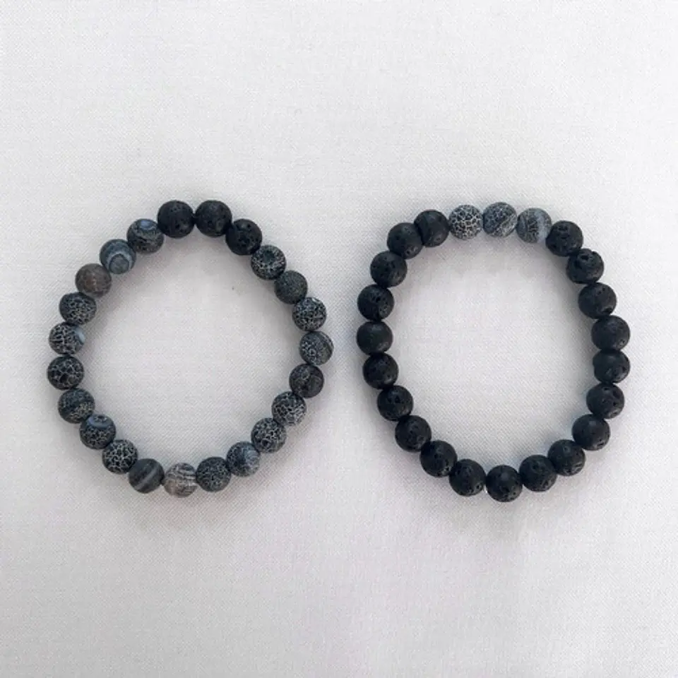 2 Pulsera De Piedras Naturales Onix Cuarzo Volcanita Pareja 5
