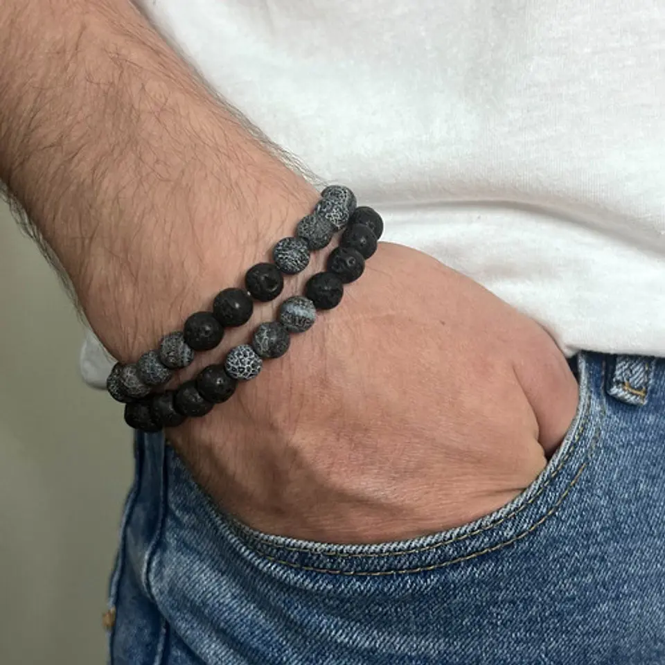 2 Pulsera De Piedras Naturales Onix Cuarzo Volcanita Pareja 6