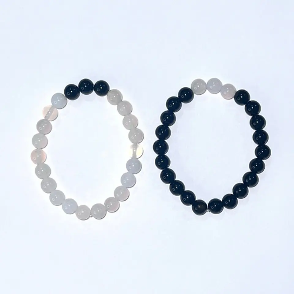 2 Pulsera De Piedras Naturales Onix Cuarzo Volcanita Pareja 8