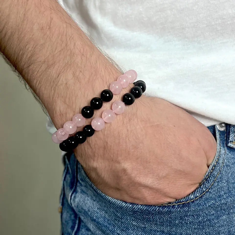 2 Pulsera De Piedras Naturales Onix Cuarzo Volcanita Pareja 15