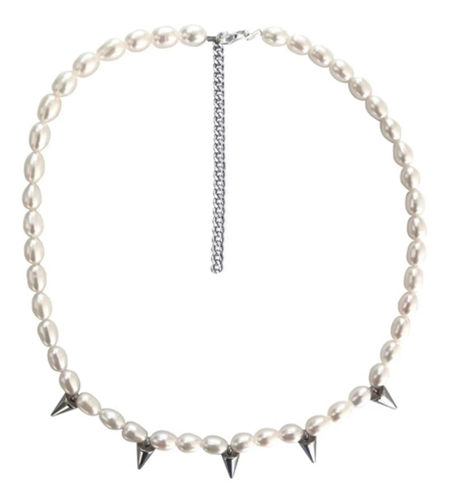 Gargantilla Perlas De Rio Natural Y Onix Conos Acero De Moda 1