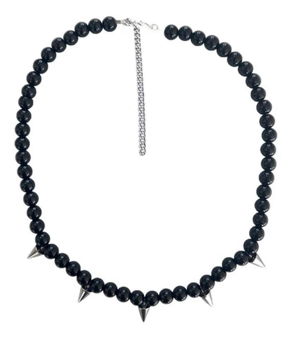 Gargantilla Perlas De Rio Natural Y Onix Conos Acero De Moda 5