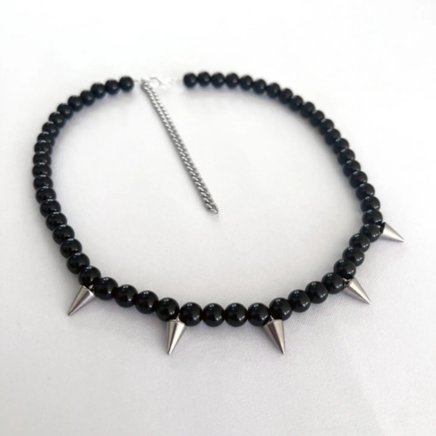 Gargantilla Perlas De Rio Natural Y Onix Conos Acero De Moda 6