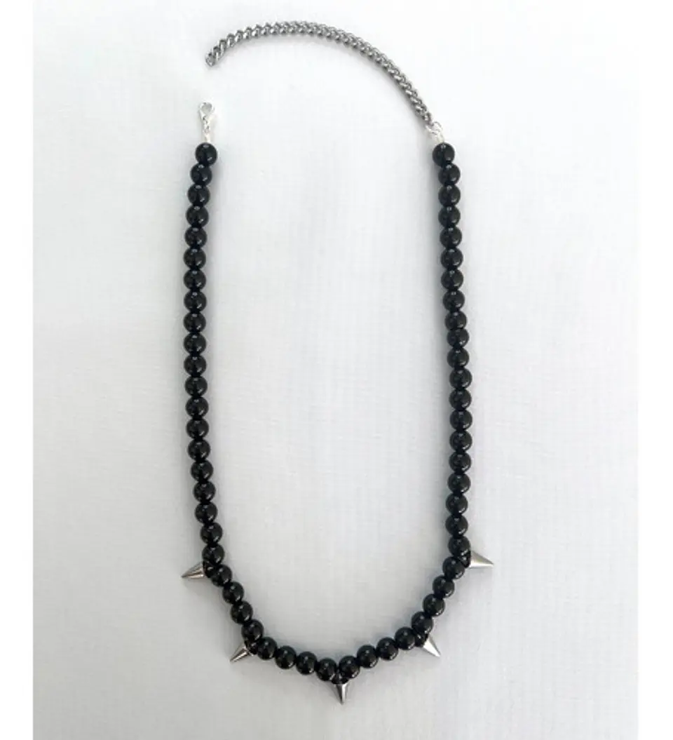 Gargantilla Perlas De Rio Natural Y Onix Conos Acero De Moda 9