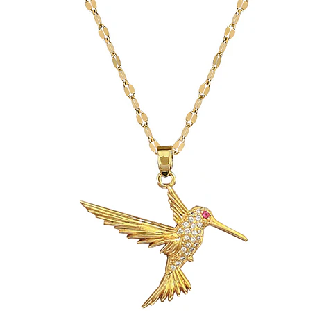 Collar Colibrí Cadena En Acero Inoxidable - Bañado Oro 18k
