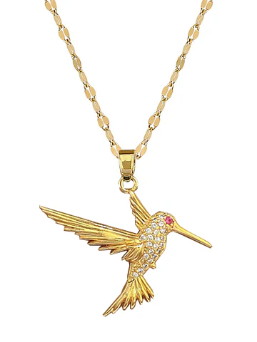Collar Colibrí Cadena En Acero Inoxidable - Bañado Oro 18k
