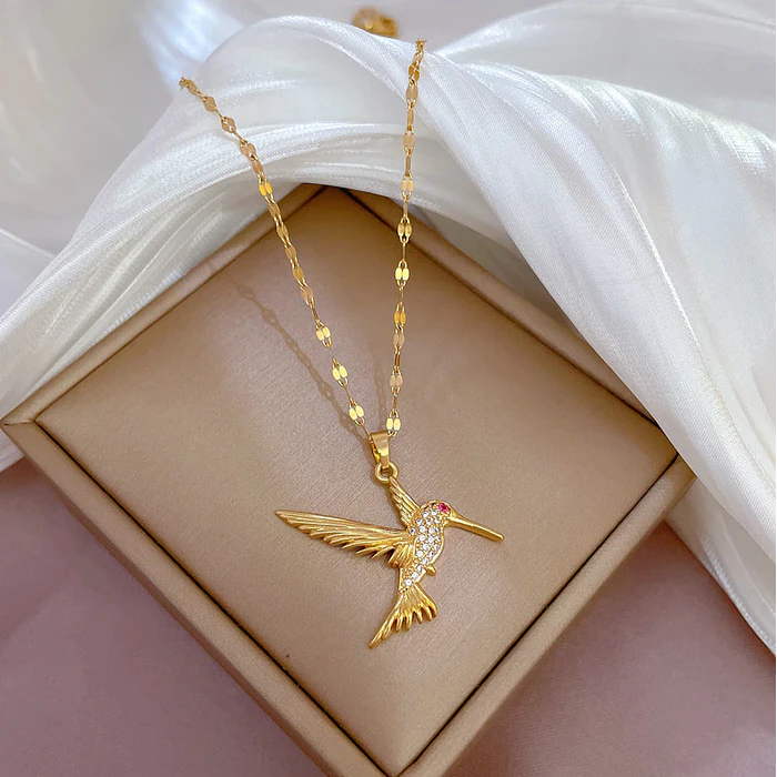 Collar Colibrí Cadena En Acero Inoxidable - Bañado Oro 18k 2