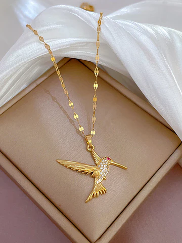 Collar Colibrí Cadena En Acero Inoxidable - Bañado Oro 18k