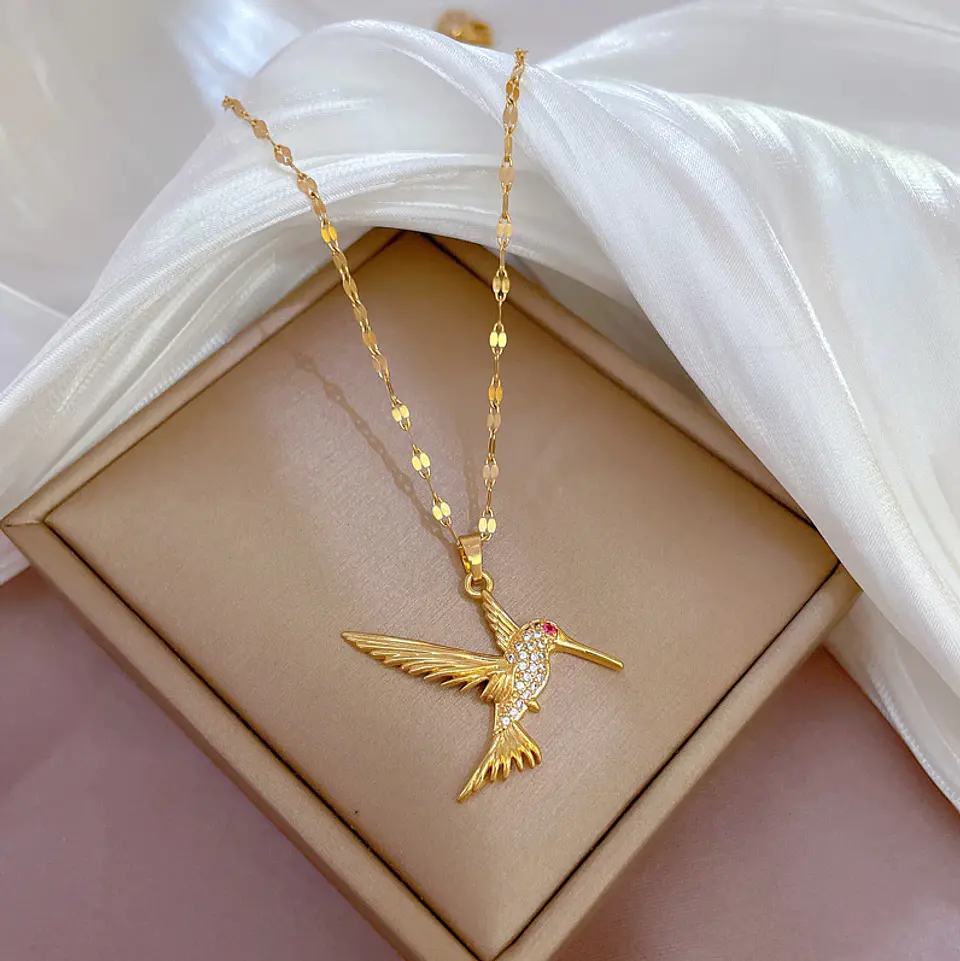 Collar Colibrí Cadena En Acero Inoxidable - Bañado Oro 18k 2
