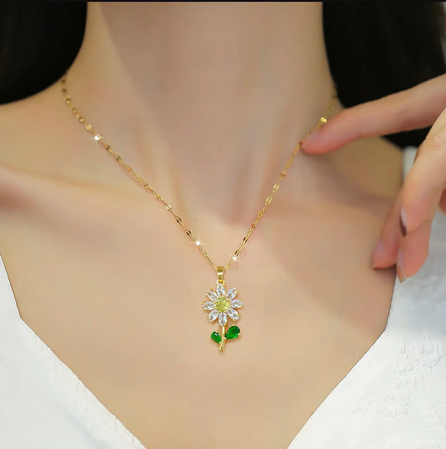 Collar Flor Planta Cadena En Acero Inoxidable - Bañado Oro 18k 2