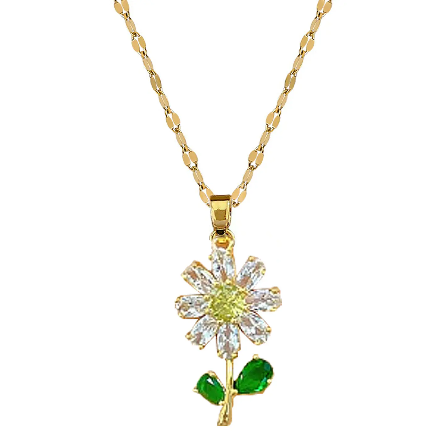 Collar Flor Planta Cadena En Acero Inoxidable - Bañado Oro 18k 1