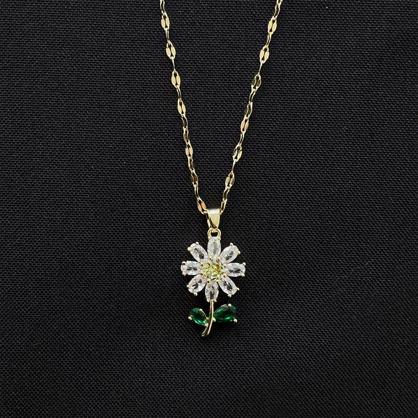 Collar Flor Planta Cadena En Acero Inoxidable - Bañado Oro 18k 5