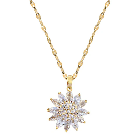 Collar Flor Girasol Cadena - Acero Inoxidable Bañado Oro 18k