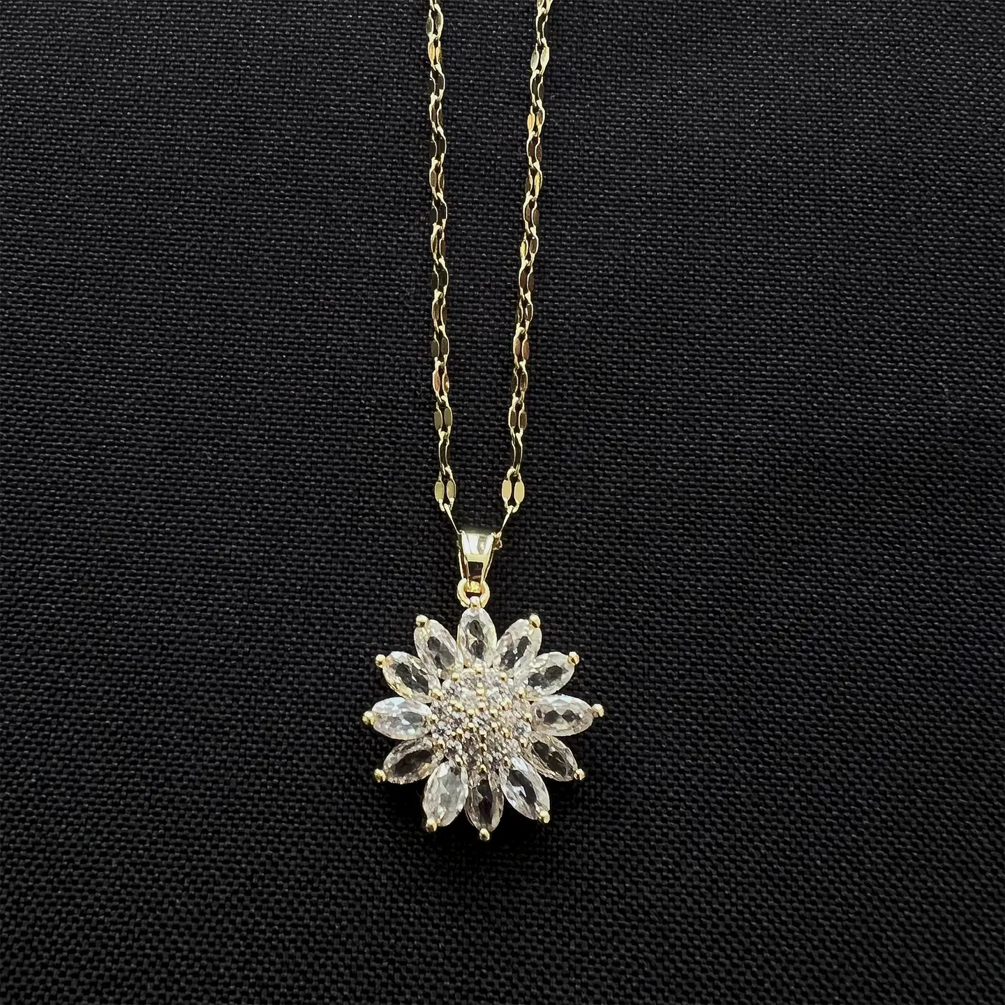 Collar Flor Girasol Cadena - Acero Inoxidable Bañado Oro 18k 5