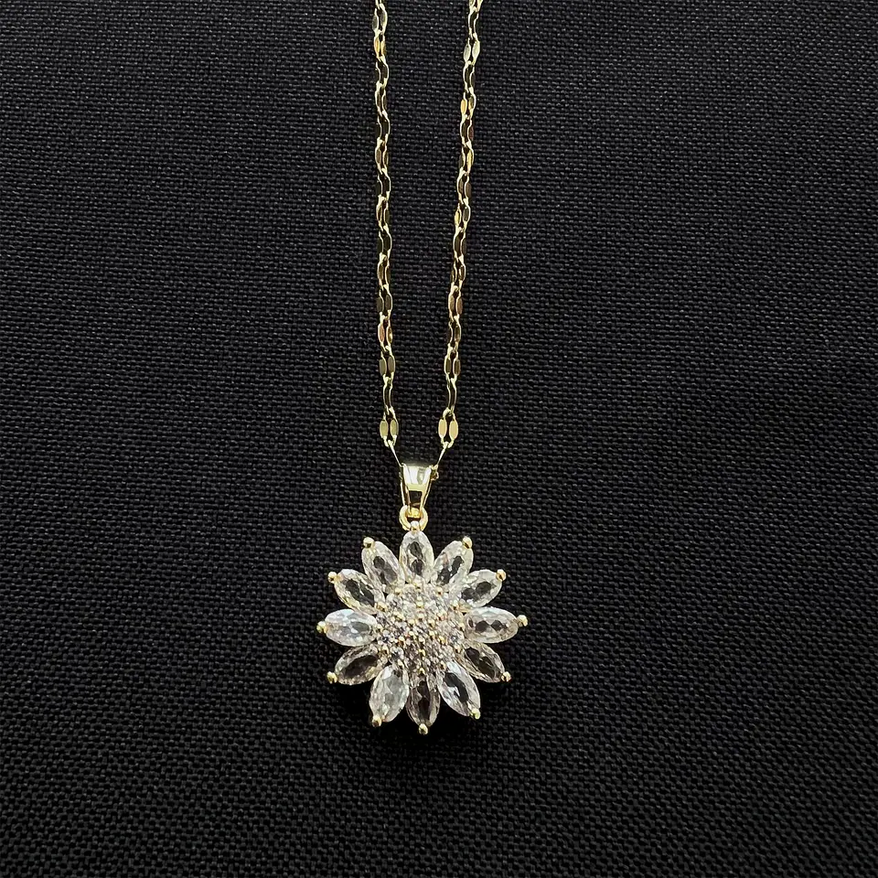 Collar Flor Girasol Cadena - Acero Inoxidable Bañado Oro 18k 5