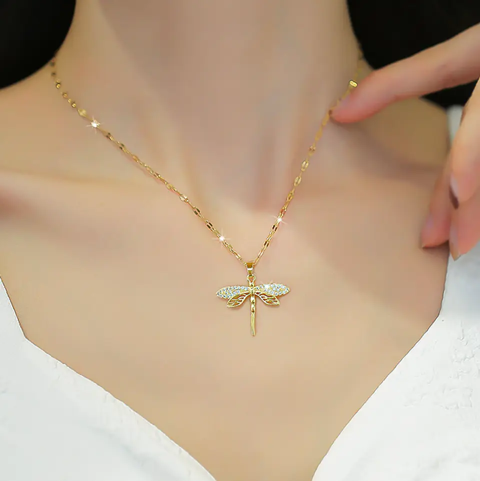 Collar Libélula Cadena En Acero Inoxidable - Bañado Oro 18k 2