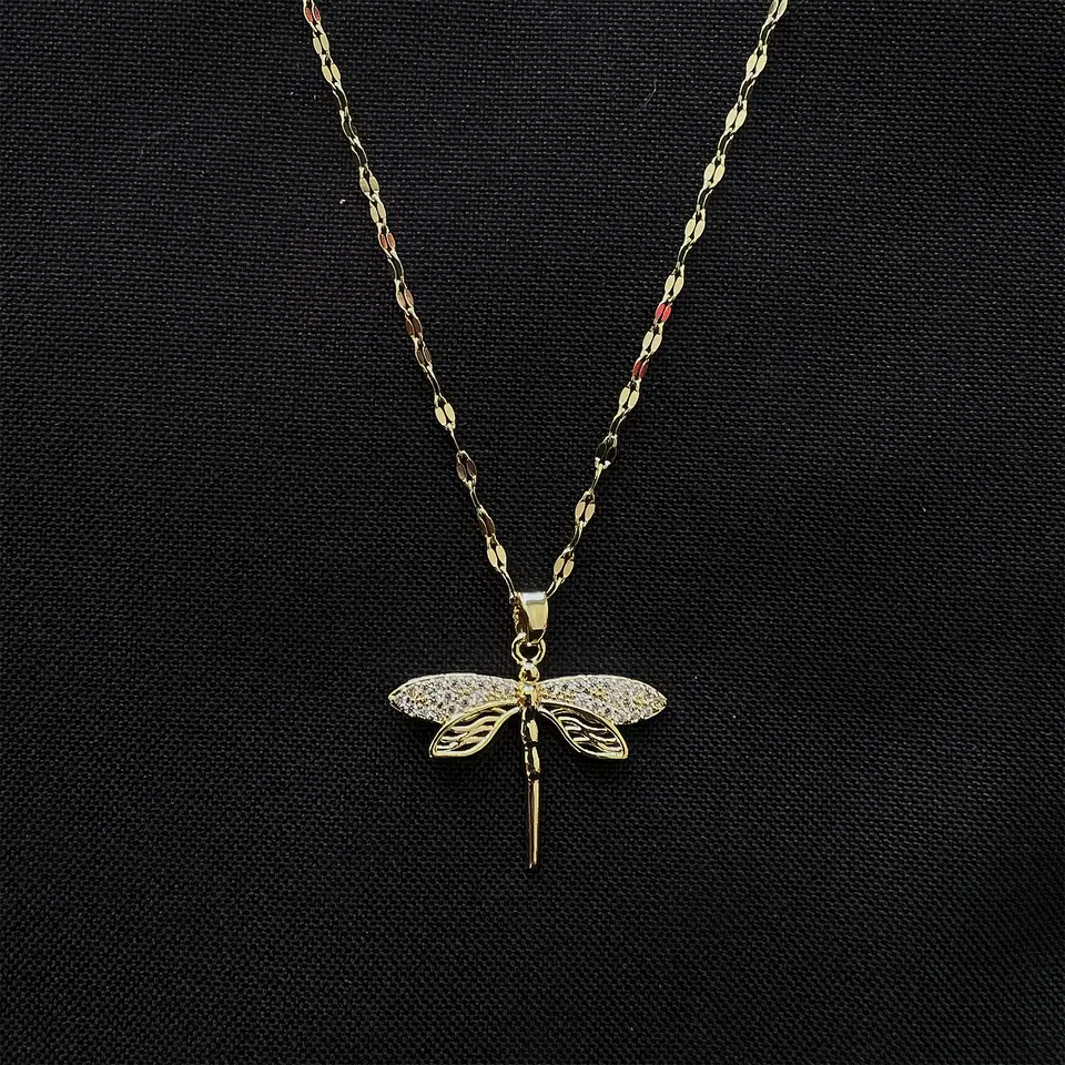 Collar Libélula Cadena En Acero Inoxidable - Bañado Oro 18k 5