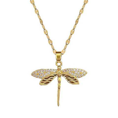 Collar Libélula Cadena En Acero Inoxidable - Bañado Oro 18k