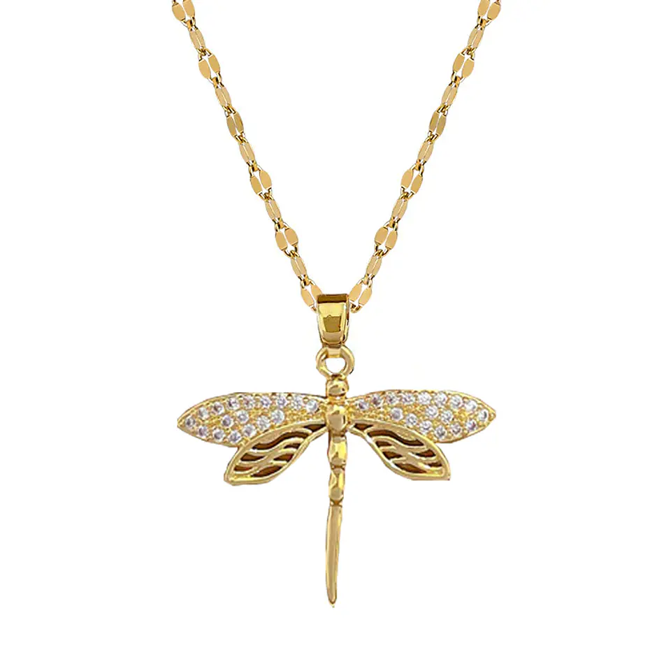 Collar Libélula Cadena En Acero Inoxidable - Bañado Oro 18k 1