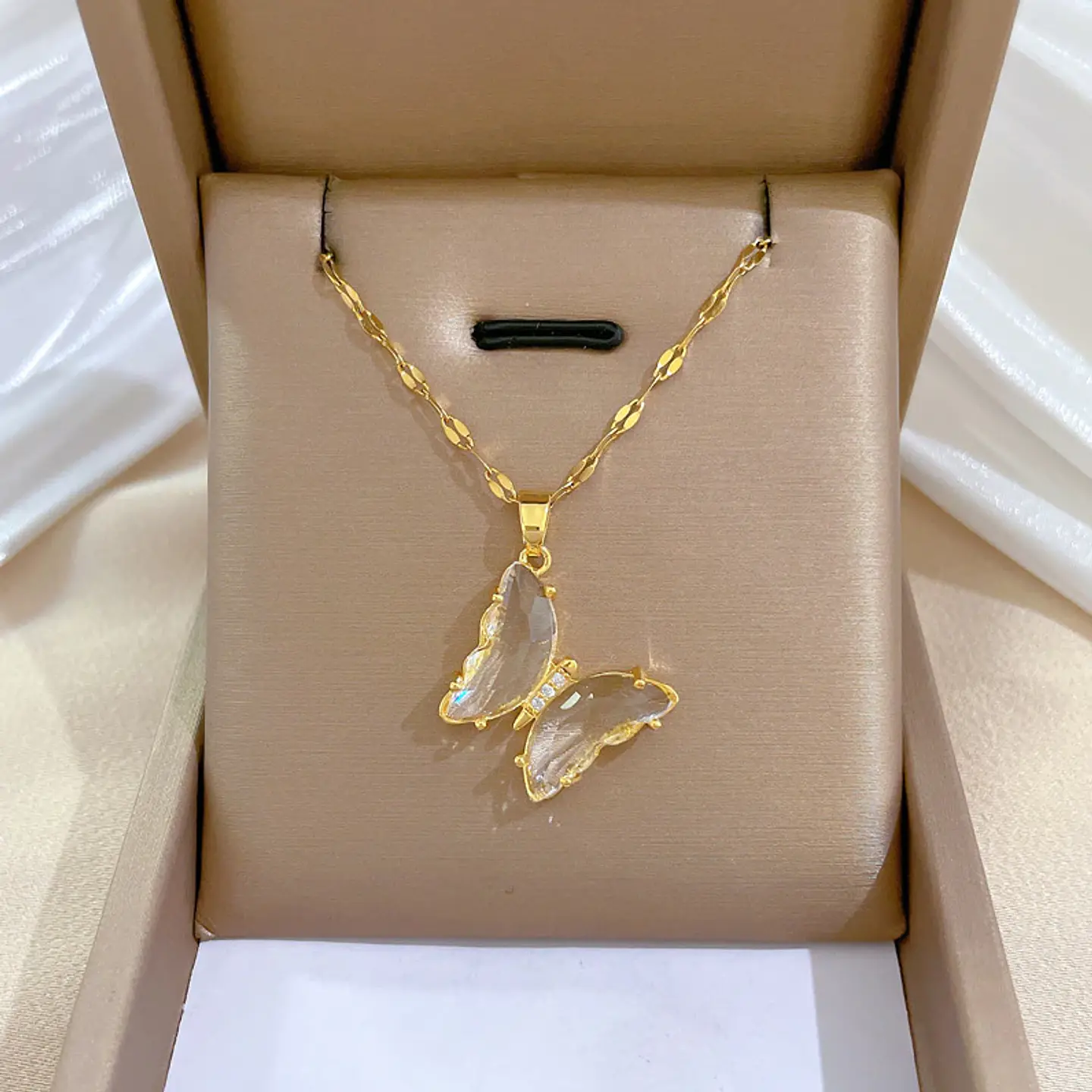Collar Mariposa Cristal - Acero Inoxidable Bañado En Oro 18k 3