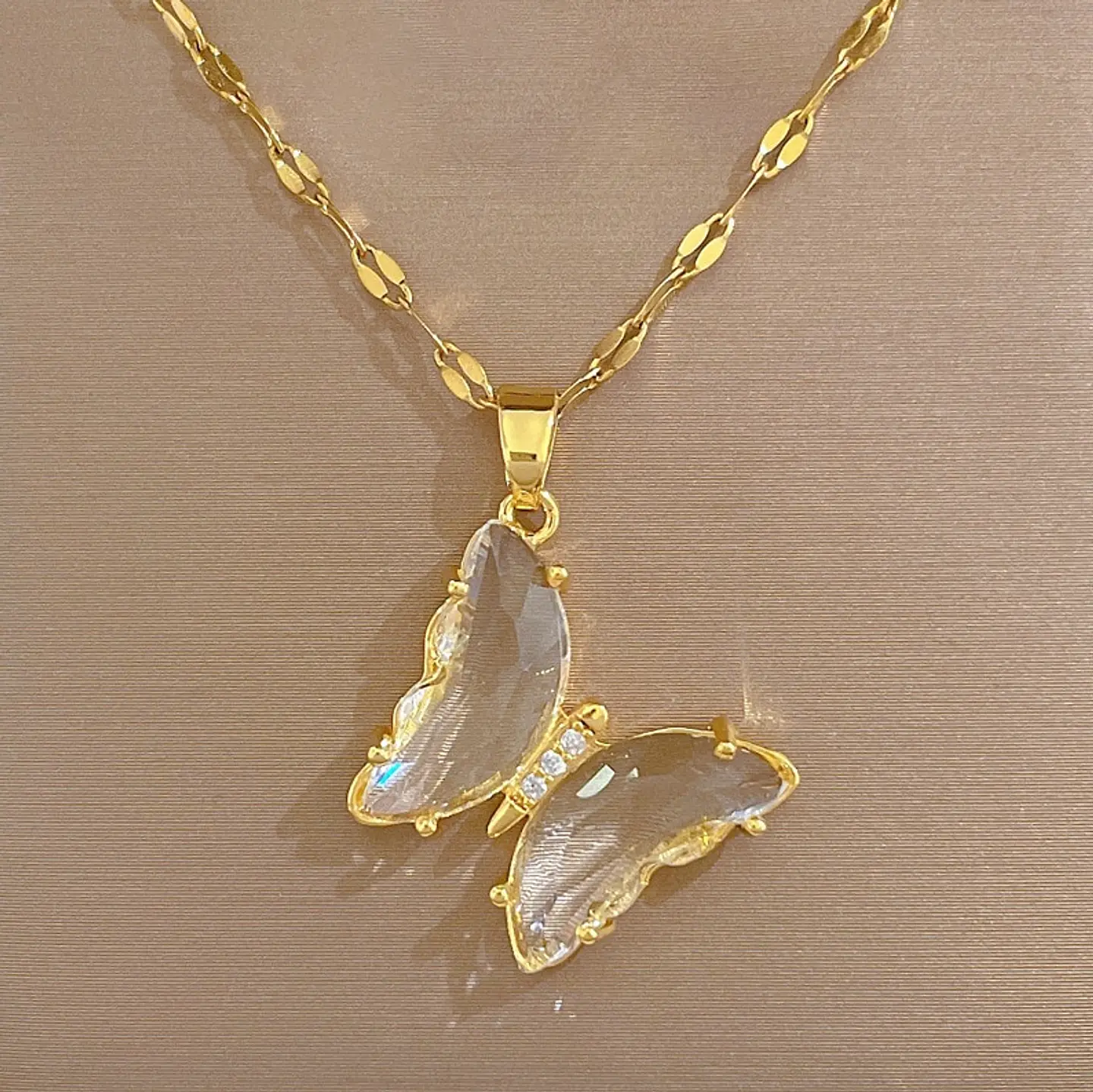 Collar Mariposa Cristal - Acero Inoxidable Bañado En Oro 18k 4