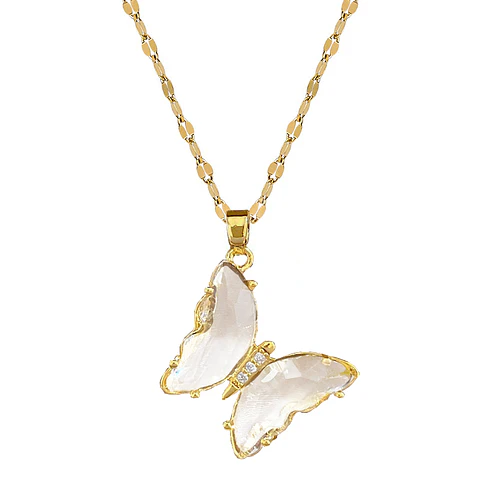Collar Mariposa Cristal - Acero Inoxidable Bañado En Oro 18k