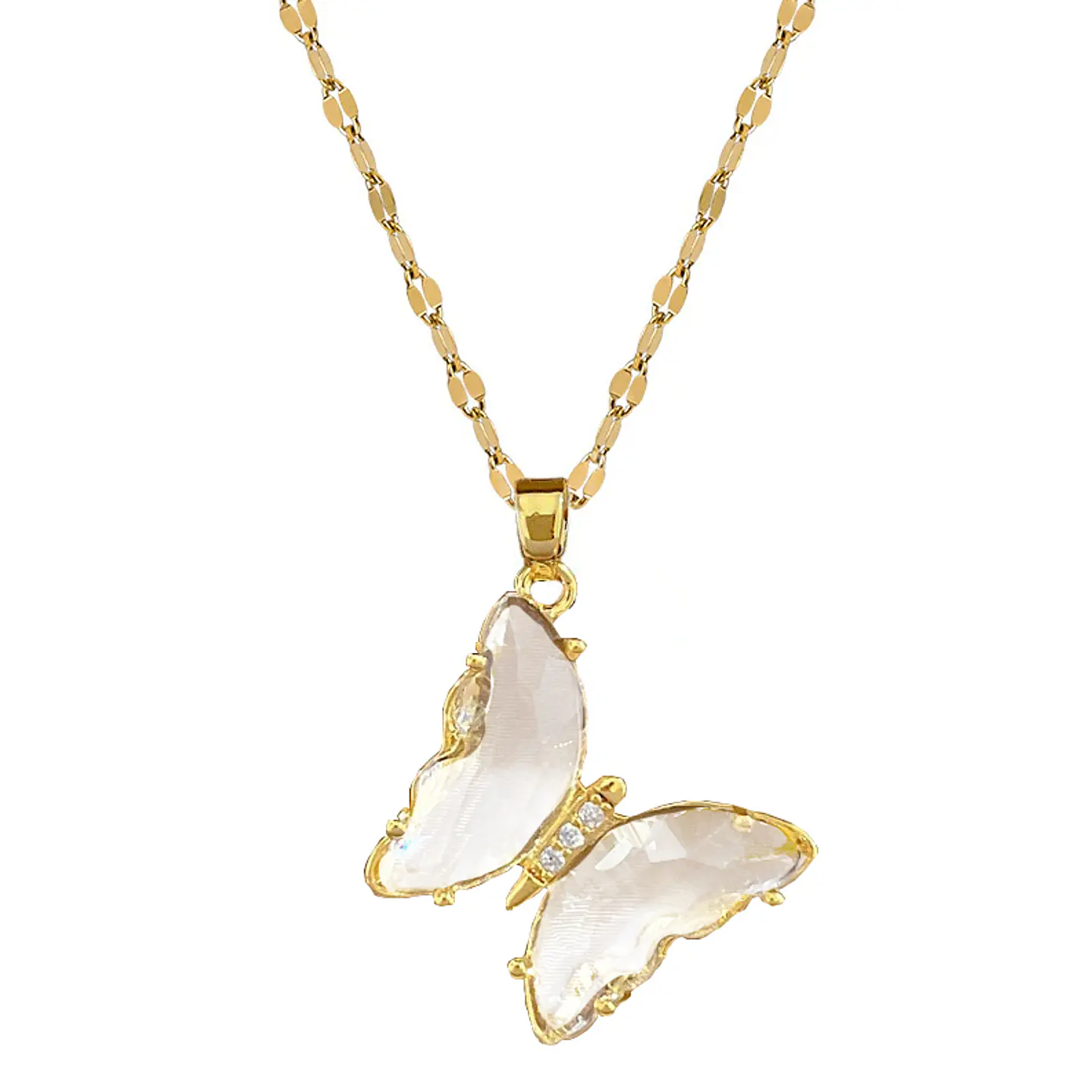 Collar Mariposa Cristal - Acero Inoxidable Bañado En Oro 18k 1