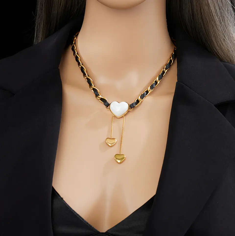Choker Borla De Corazón - Collar Acero Inoxidable Bañado En Oro 18k 2
