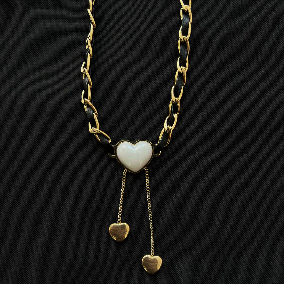 Choker Borla De Corazón - Collar Acero Inoxidable Bañado En Oro 18k 5