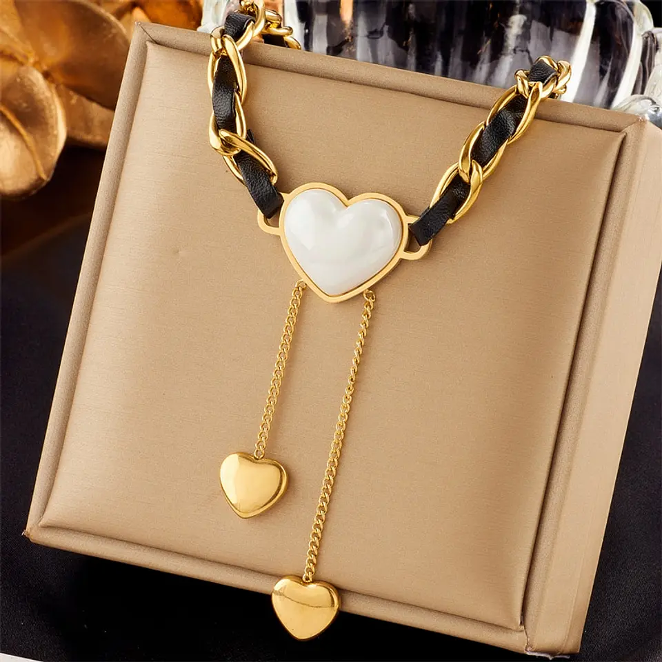 Choker Borla De Corazón - Collar Acero Inoxidable Bañado En Oro 18k 4