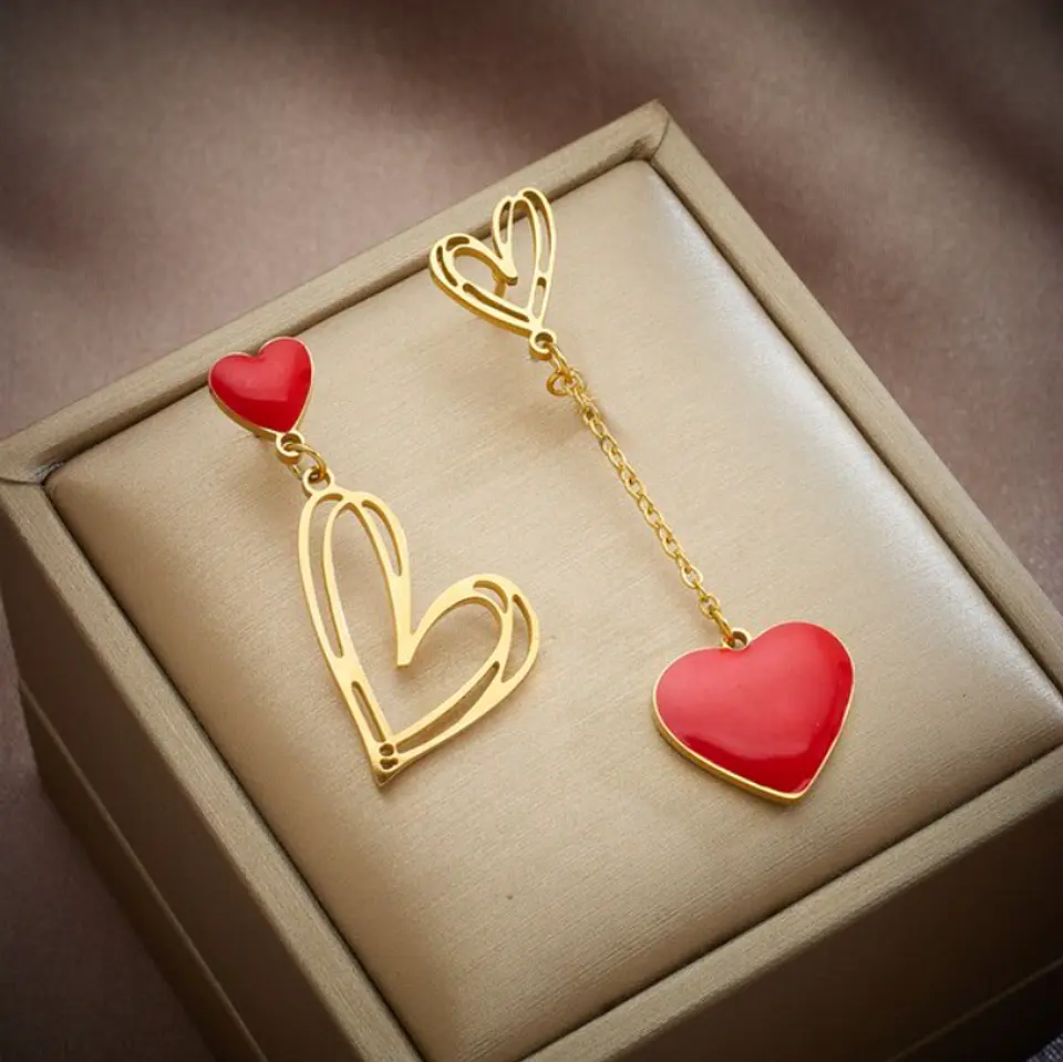 Aros Desigual Corazón Colgantes - Acero Bañado En Oro 18k 3