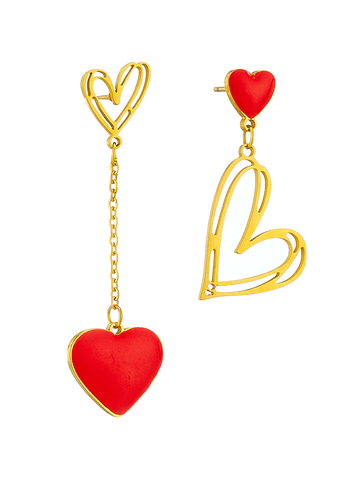 Aros Desigual Corazón Colgantes - Acero Bañado En Oro 18k