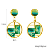 Aros Redondo Aventurina Colgantes - Acero Bañado En Oro 18k 2