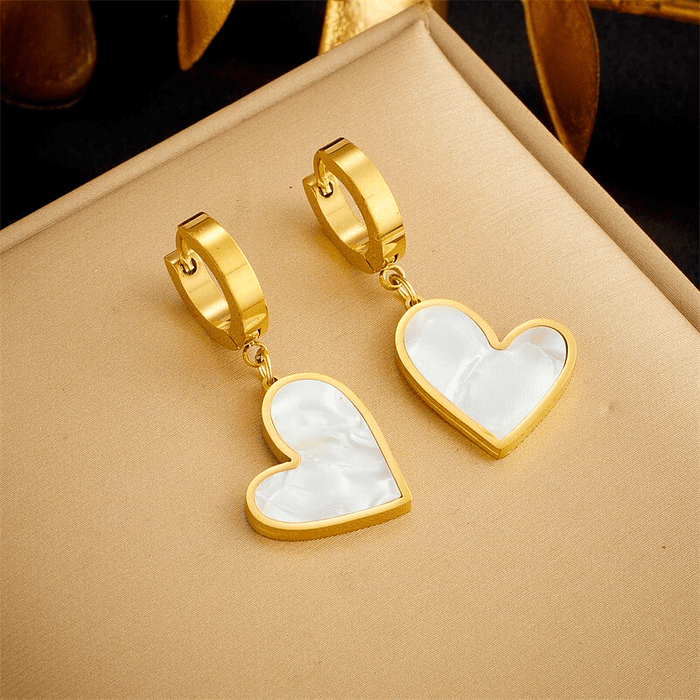 Aros Corazón Elegante Colgantes - Acero Bañado En Oro 18k 4