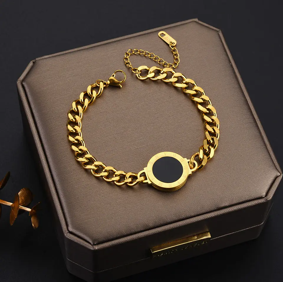 Pulsera Grumet Número Romano Reversible Acero Inoxidable 18k 4
