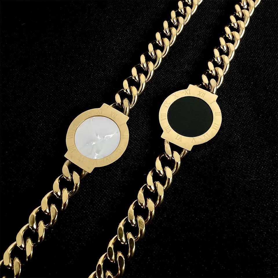 Pulsera Grumet Número Romano Reversible Acero Inoxidable 18k 7